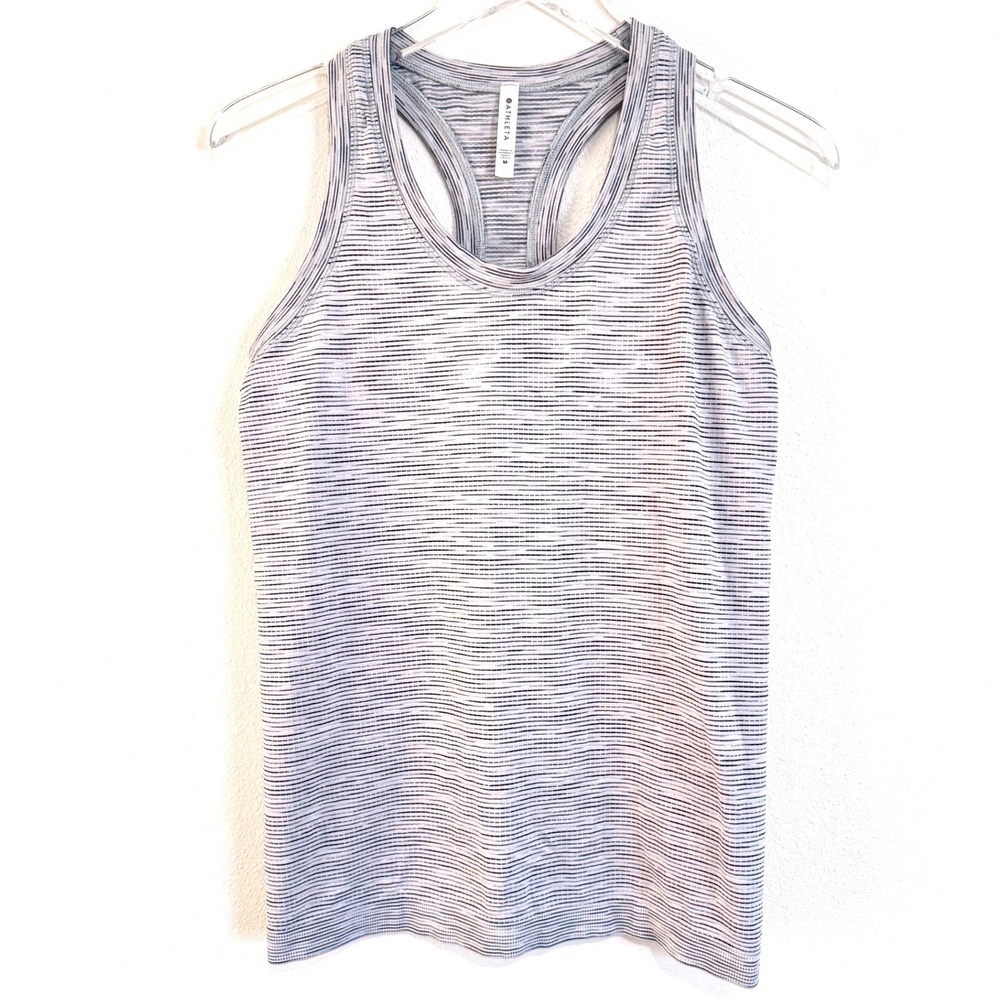 Athleta Women's Momentum Seamless Tank Top Gray Black Mini Stripe Racerback
